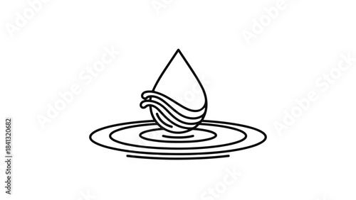 Minimalist line art water droplet ripples icon for eco conservation concept with simple black outline on white background