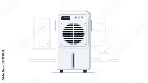 A sleek and modern dehumidifier with digital display on top and grill front isolated on white background for home or office use and comfort