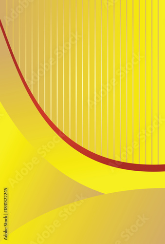 Luxurious yellow and gold background featuring vertical stripes and a dynamic red curved line elegant graphic design for presentations
