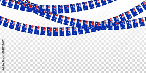 Vector party flags decoration for Australia Day, 26th January isolated on transparent background.