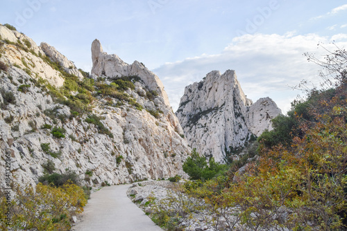 Rock formations in Calanques National Park next to Marseille, South of France.