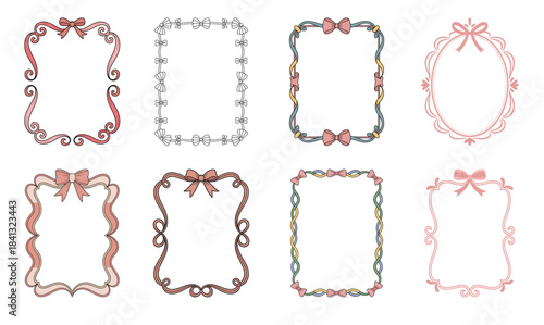 coquette bow border frame clipart set