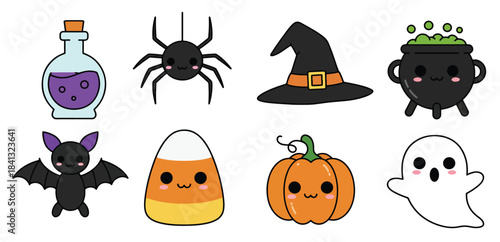 cute halloween icons set 