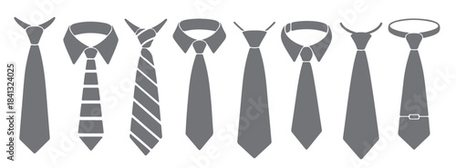 eight gray necktie silhouettes various styles and knots