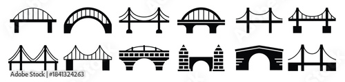 Collection of Bridge Silhouette Icons in Minimalist Vector Style