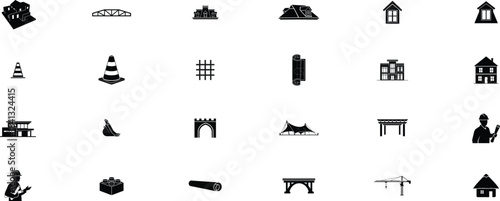 Collection of landmark silhouettes including buildings towers and monuments silhouette