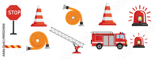 collection of firefighter equipment and safety symbols 