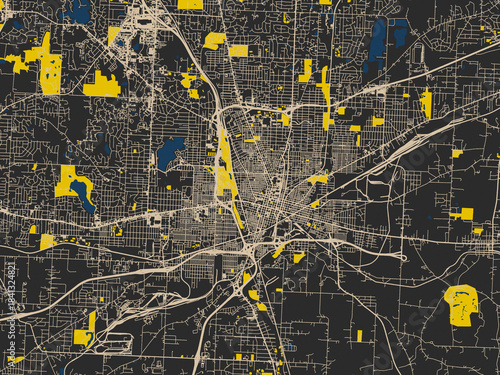 Bild auf Leinwand Abstract city map of Canton, Ohio with noir yellow color palette
