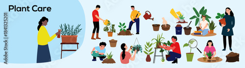 plant care banner illustration set gardener landscaper