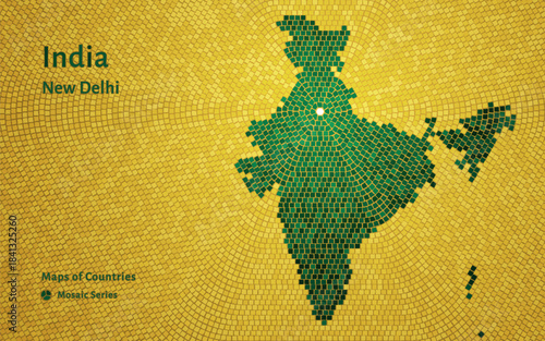 India Hexagon Mosaic Map in Flag Colors with New Delhi Capital. Glossy Luxury