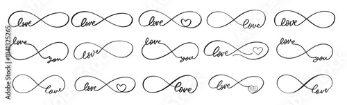 hand lettering love heart infinity symbol with word set love