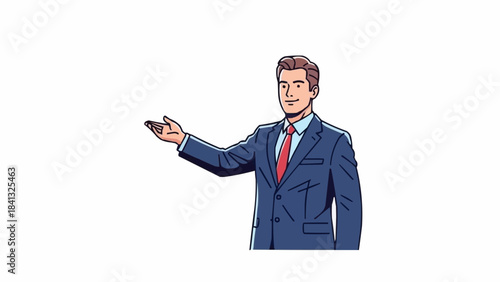 Man in Suit Gesturing Open Hand.