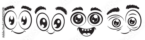 cartoon eyes expressions happy faces set illustration