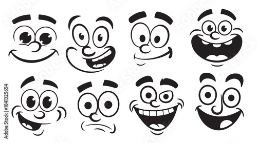 cartoon faces with various expressions emotions happy