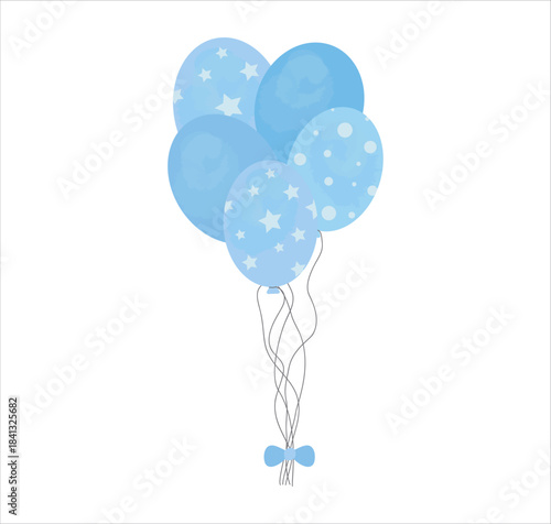 Blue balloons set for Baby Shower, Event decoration, greetings, anvitations, Gender Reveal Party, holiday, Birthday. Vector illustration with space for text. Helium ballon gift.