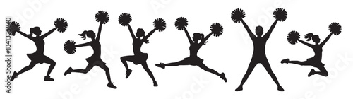 cheerleader silhouettes pom poms action poses 
