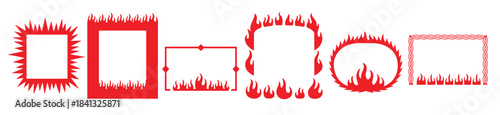 collection of six red flame and decorative graphic design