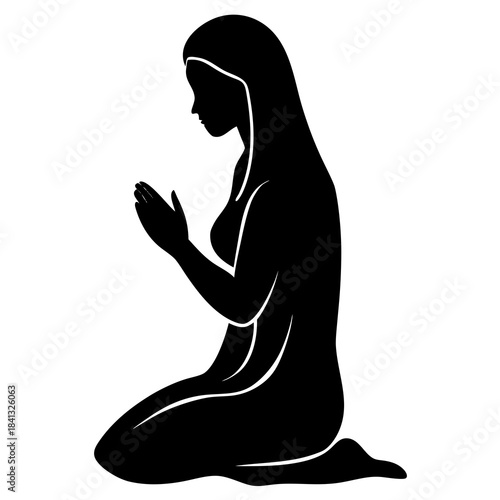 Woman Praying Silhouette Vector