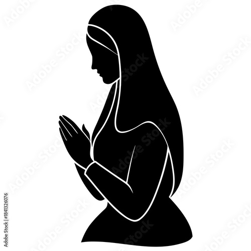 Woman Praying Silhouette Vector
