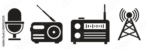 radio icons set black on a white background
