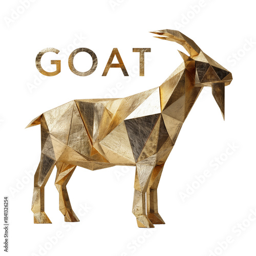 Geometric golden origami goat with the word goat above it isolated on transparent background
