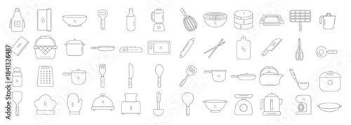 cooking group tool outline icon set