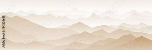 Sunrise in the mountains and ridge gradients, sepia shades and retro effect, panoramic view vector illustration