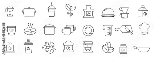 coffee and tea line icons set
