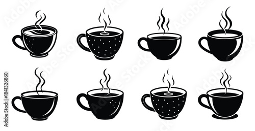 coffee cup icons set black and white design illustration 