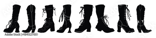 cowgirl boots silhouette clipart bundle