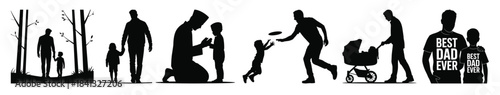 dad and child silhouette clipart set