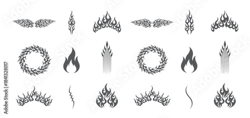 Monochromatic Fire Graphic Kit, Racing Stripes and Abstract Flame Shapes.