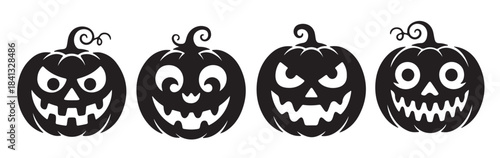 four black silhouette jack o lantern pumpkins halloween