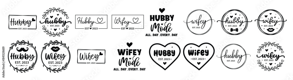 Fototapeta premium hand lettering hubby wifey mr and mrs wedding bride groom