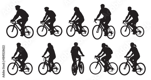 hand drawn minimal illustrations of people riding bicycles