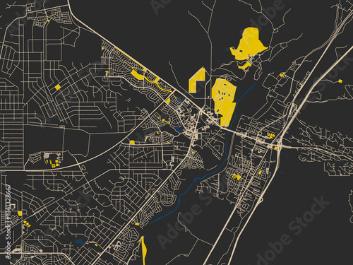 Abstract city map of Enchanted Hills, New Mexico with noir yellow color palette