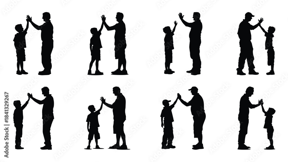 Fototapeta premium dad and son high five silhouette clip art set father 