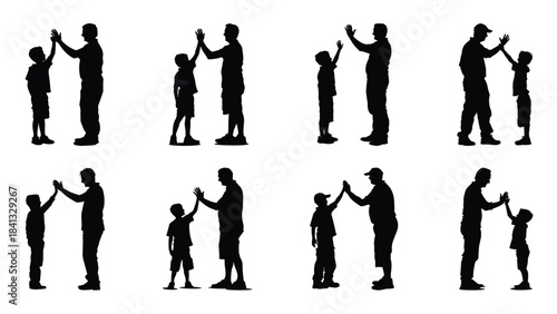 dad and son high five silhouette clip art set father 