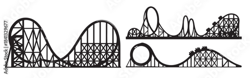  three black silhouette roller coaster track designs with
