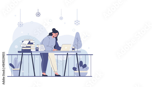 Overworked employee feeling sad working on a huge deadline in the winter office