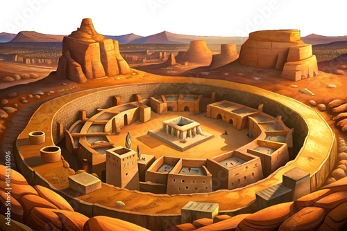 Chaco Canyon’s massive sandstone structures and circular kivas reveal the advanced astronomical knowledge and architectural skill of the Ancient Puebloans across the desert landscape