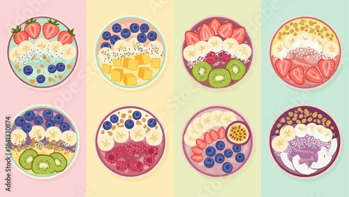 Collection of Eight Delicious and Healthy Smoothie Bowls.