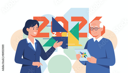 Business team planning 2026 strategy Professional woman advising senior client on future goals and finance