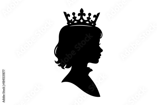 Elegant Silhouette of a Young Woman Wearing a Crown, Representing Royalty, Nobility, and Classic Beauty in a Profile View