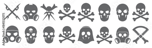  collection of gray skull and crossbones icons gas masks 