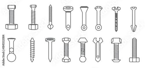 collection of gray silhouette screw bolts nuts and washers