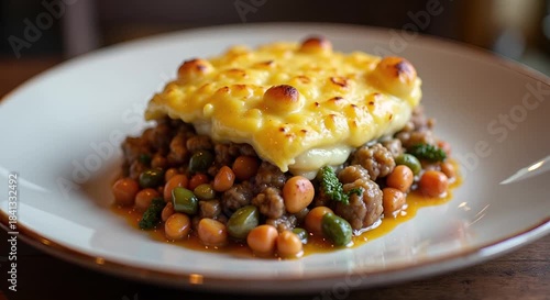  Shepherd’s pie (UK/Ireland) served authentically on a plate
