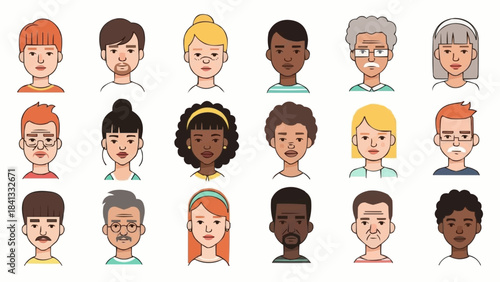 Diverse Collection of Cartoon Avatar Portraits with Varied Ethnicities and Hairstyles.