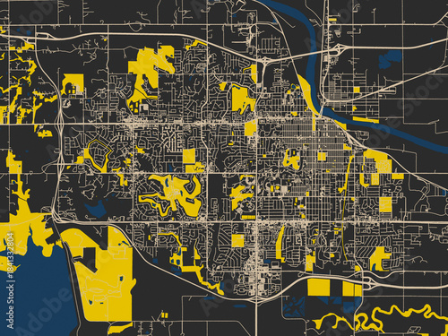 Photos Minimalist map of Lawrence, Kansas, charcoal base with cream streets