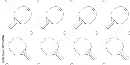 Black and white seamless Table tennis Rackets and balls pattern.Ping pong repeat cover ornament.Line art, ink, minimalist.Wallpapers,wrapping paper,active lifestyle branding.Vector illustration EPS10